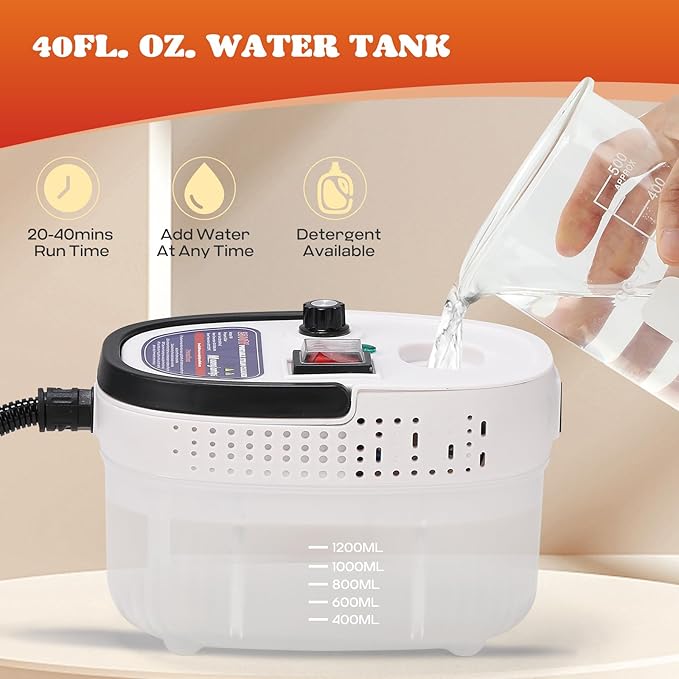 Moongiantgo Handheld Steam Cleaner, 2500W High Pressure Steamer for Cleaning, Portable Pressurized Cleaning Machine for Home Kitchen Car Detailing Grout Tile Bathroom with 1200ml Water Tank (White)