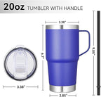 VEGOND 20 oz Tumbler Bulk with Handle Lid and Straw, Stainless Steel Insulated Travel Coffee Mug Set, Spill Proof Double Wall Metal Tumblers Cups, Powder Color Royal Blue 12 Pack