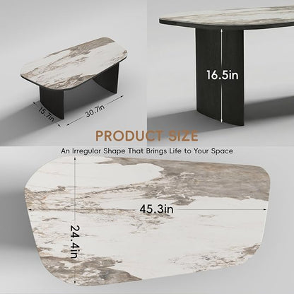 Luxury Marble Coffee Table, Premium Sintered Stone Top, Natural Wood Look Base - Image 2