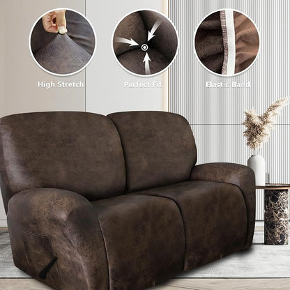ANARACHON Leather Look Loveseat Recliner Covers Stay in Place 6-Piece Recliner - Image 5