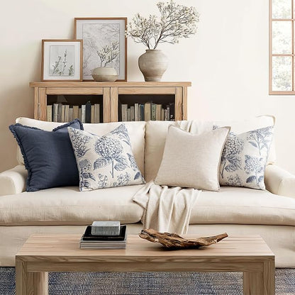 Set of 2 Decorative Floral Pillow Covers 22x22 Inch Light Blue | Neutral - Image 4