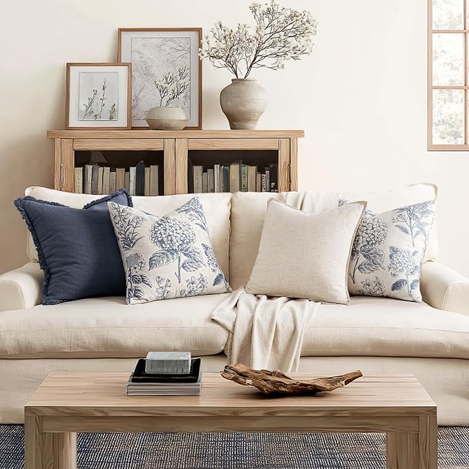 Set of 2 Decorative Floral Pillow Covers 16x16 Inch Light Blue | Neutral - Image 4