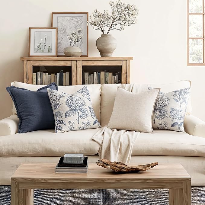 Set of 2 Decorative Floral Pillow Covers 18x18 Inch Light Blue | Neutral - Image 4