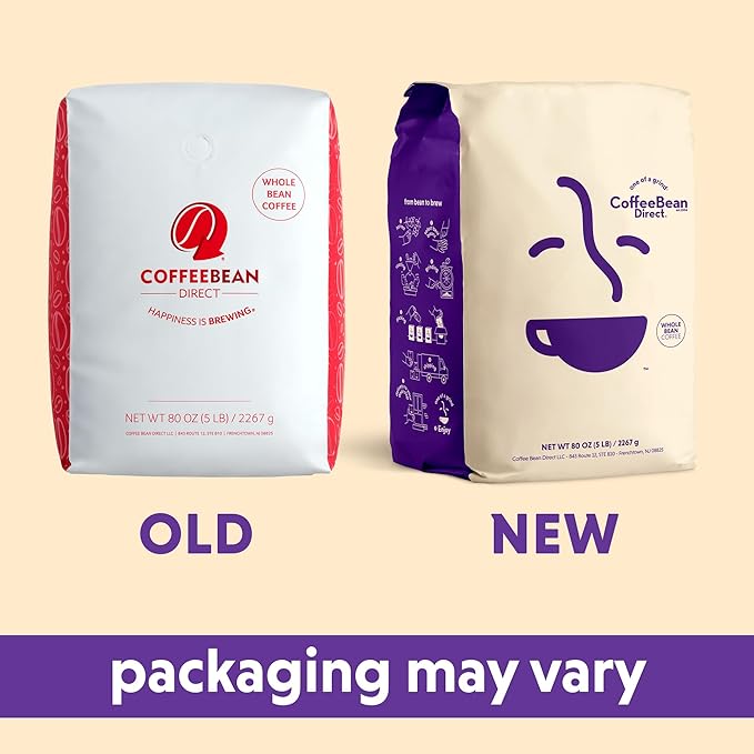 Coffee Bean Direct Organic Fair Trade Ethiopian Yirgacheffe, Whole Bean Coffee, Light Roast, 5 Pound Bag (Pack of 1)