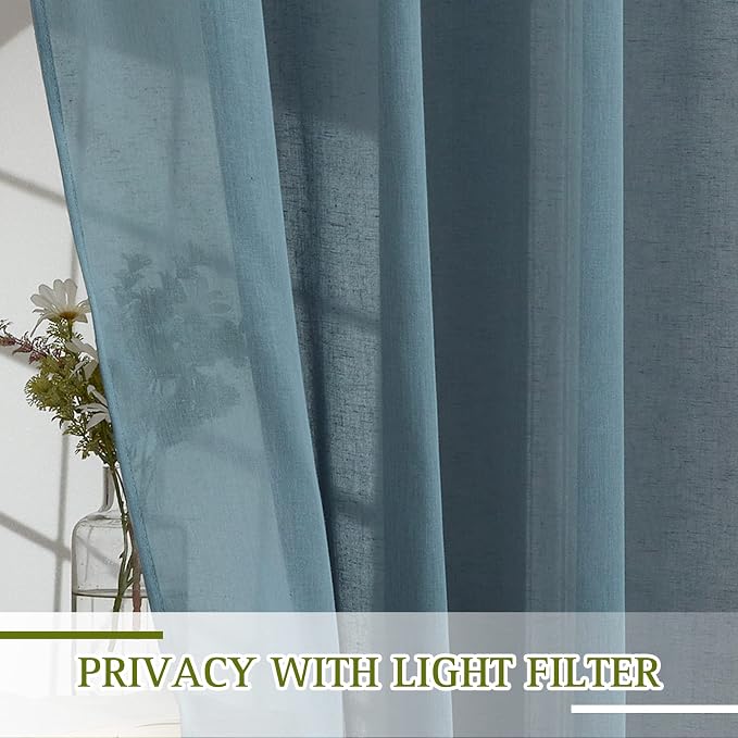 NICETOWN Linen Blend Semi Sheer Curtains, Grommet Top Privacy - Image 3