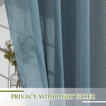 NICETOWN Linen Blend Semi Sheer Curtains, Grommet Top Privacy - Image 3