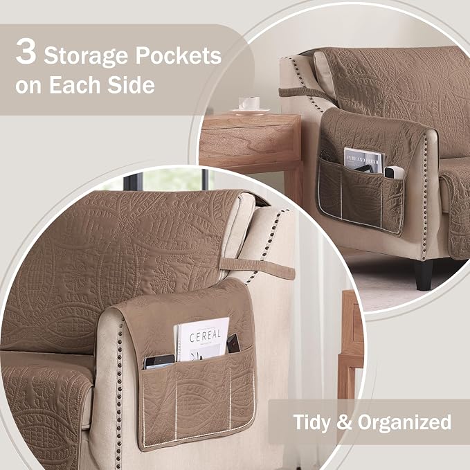 Toffee Quilted TV Recliner Covers, Medium Recliner Chair Covers, Lazy Boy Chair - Image 4