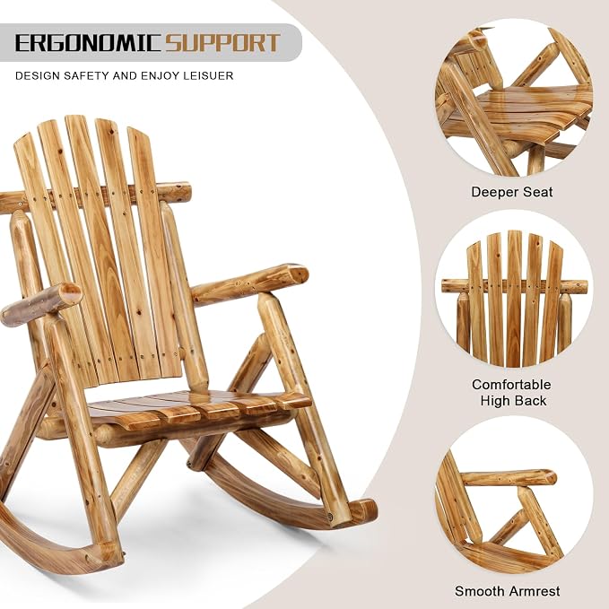 Outvita Wooden Rocking Chair Set of 2, Fir Log Adirondack Rocker, Outdoor Wood - Image 5