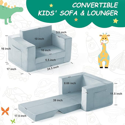 Kids Couch, 2-in-1 Toddler Chair Comfy 1-3 Years, Convertible Kids Chair - Image 3