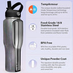SENDESTAR 32oz Stainless Steel Water Bottle(Cold for 48 Hrs, Hot for 24 Hrs),Double Wall Vacuum Insulated Bottle with Straw Lid, Spout Lid and Flex Cap, Fit in Any Car Cup Holder TXIN-32-Laser Grey