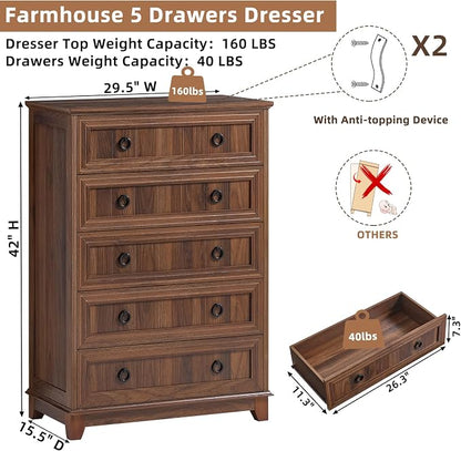 Joaxswe Farmhouse 5 Drawer Dresser - Image 2