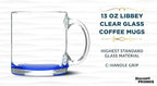 Libbey Clear Glass Coffee Mugs 13 oz. Set of 10, Bulk Pack - Perfect for Coffee, Tea, Espresso, Hot Cocoa, Other Beverages - Blue Bottom
