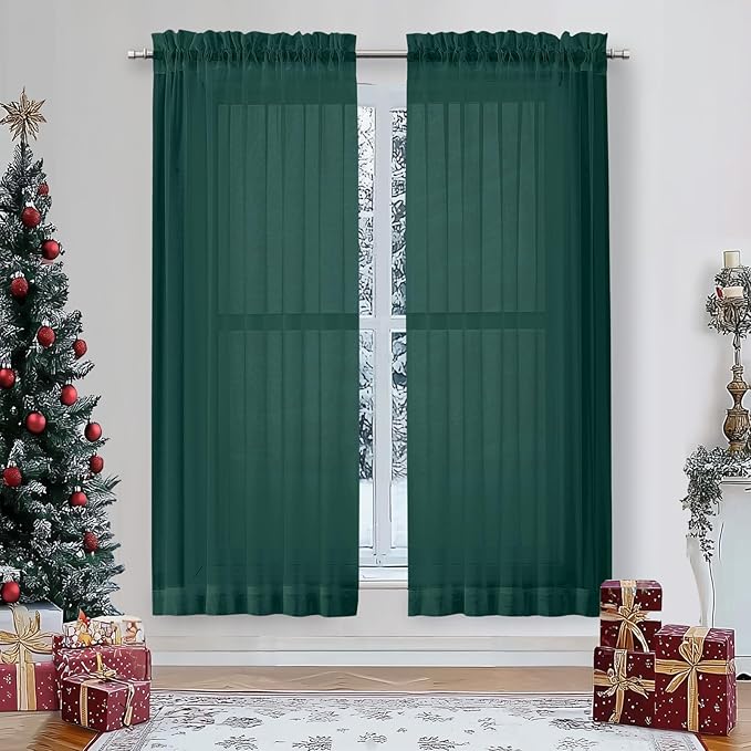 Sheer Curtains 63 inch Length 2 Panels Set, Light Weight Soft Solid Light by OWENIE