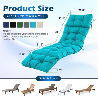 Chaise Lounge Cushions Outdoor, Waterproof & Fade Resistant Patio Lounge Chair - Image 2