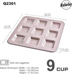 Financier Cake Pan, 9-Cavity Non-Stick Square Muffin Pan Biscuits Cookies Bakeware for Oven Baking (Champagne Gold)