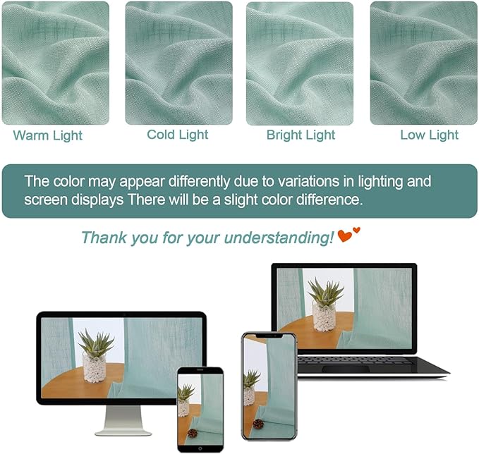 Chyhomenyc Aqua Green Semi Sheer Curtains 36 Inch Length, Light Filtering Faux - Image 3