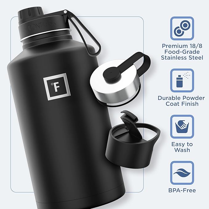 IRON °FLASK Camping & Hiking Hydration Flask with 3 Lids - Stainless Steel, Double Walled & Vacuum Insulated Water Bottle - Leak Proof & BPA Free (Bubble Gum, Spout - 64 oz)