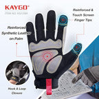 KAYGO Work Gloves For Men, KG125M Mechanic Utility Work Gloves for All Purpose, Excellent Grip, Heavy Duty, Improved Dexterity, Touch Screen, 2X-Large, 3 pairs, Grey