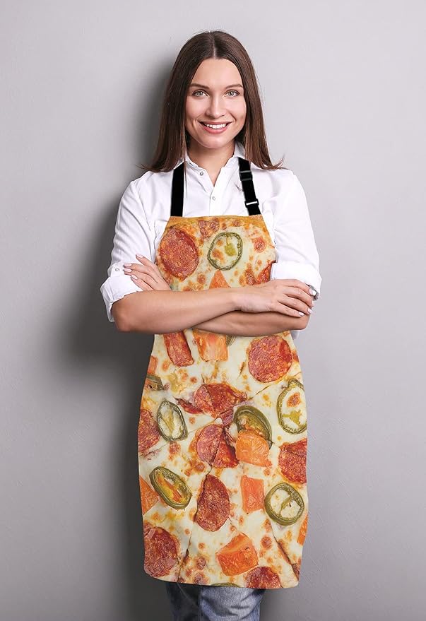 I Love Pizza Bib Apron with Adjustable Neck for Men Women,Suitable for Home Kitchen Cooking Waitress Chef Grill Bistro Baking BBQ Cobbler Apron