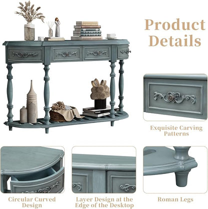 Retro Curved Console Table, Antique Blue - Image 4