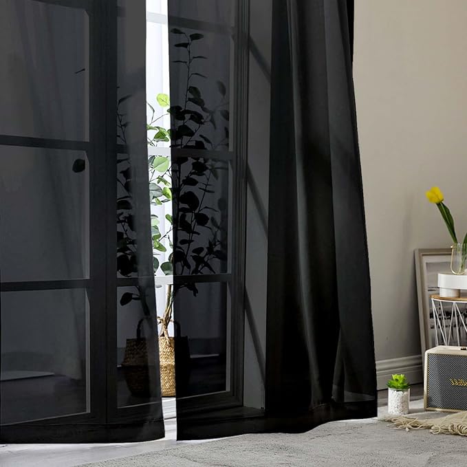 Black Sheer Curtains 84 Inches Long 2 Panels, Soft Airy Light Filtering Curtains - Image 9
