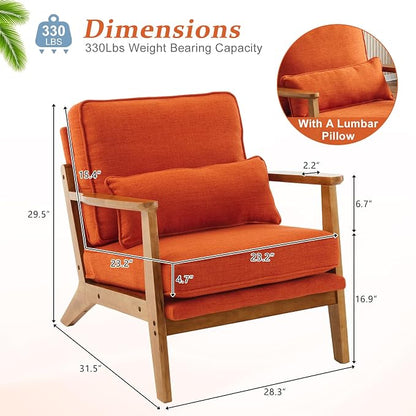 Vingli Solid Wood Wide Armrests Accent Chair Set of 2, Upholstered Mid Century - Image 2