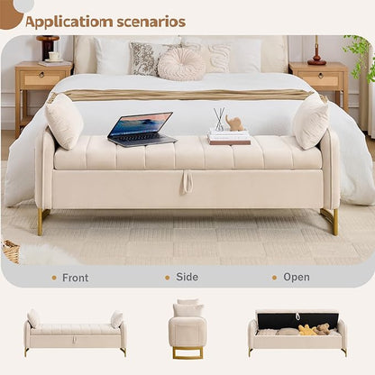66" Storage Bench for Bedroom End of Bed, King Size Bed Bench - Image 6