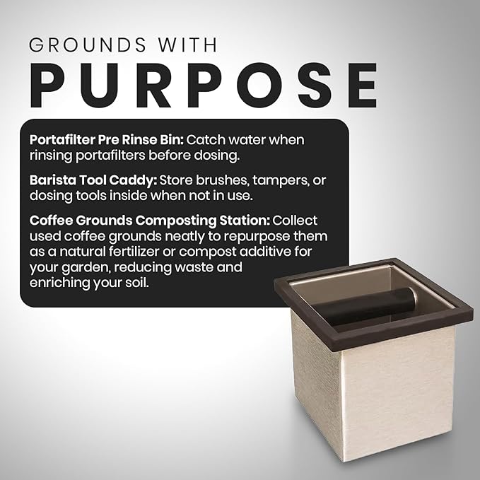 Rattleware Stainless Steel Knock Box | Heavy-Duty Espresso Grounds Container, Welded Bar, Durable and Efficient for Baristas - Quality Coffee Preparation (6"x5.5"x6")