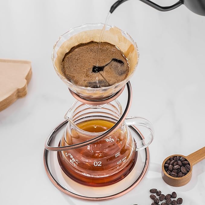 Coffee Pour Over Set – Complete Pour Over Coffee Maker with Dripper, 40Filters, and Metal Stand – Portable & Stylish Style Drip Coffee Brewer