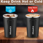 6 Pack Travel Coffee Mugs 12oz Double Wall Insulated Coffee Cups Bulk with Lid Vacuum Stainless Steel Leak Proof Reusable Portable Tumblers for Cold and Hot Drinks(Black, White, Pink)