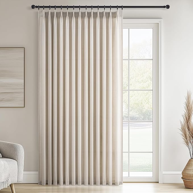 Topfinel 96 Inches Long Pinch Pleated Semi Sheer Curtains, Oatmeal Linen by Topfinel