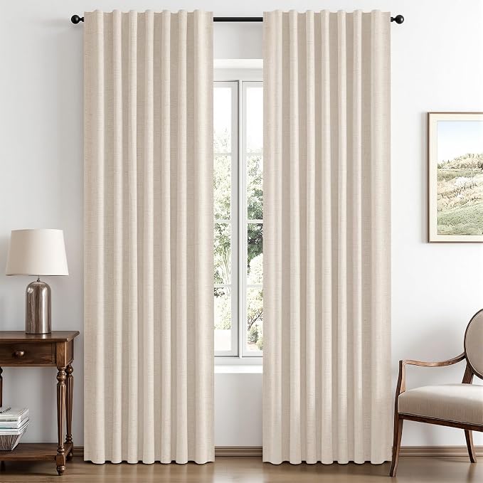 MIULEE 100% Blackout Linen Curtains 42 x 90 Inch Cream Beige 2 Panels | Thermal by MIULEE