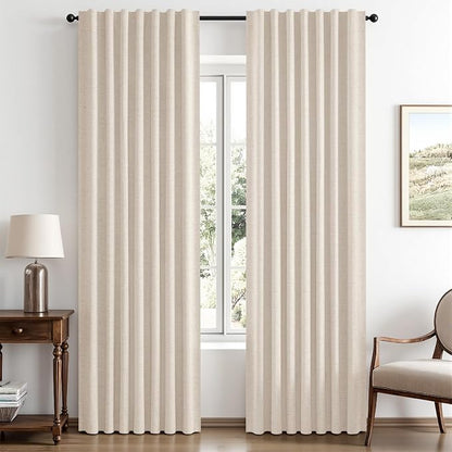 MIULEE 100% Blackout Linen Curtains 42 x 90 Inch Cream Beige 2 Panels | Thermal by MIULEE