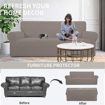 Easy-Going Stretch Oversized Loveseat Couch Covers Washable Taupe | 1-Piece - Image 4