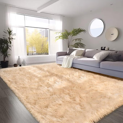 SERISSA 8x10 Fluffy Beige Faux Fur Area Rug - Image 6