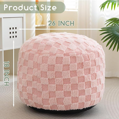 HIGOGOGO Round Stuffed Pouf Ottoman, Plaid Poufs - Image 2