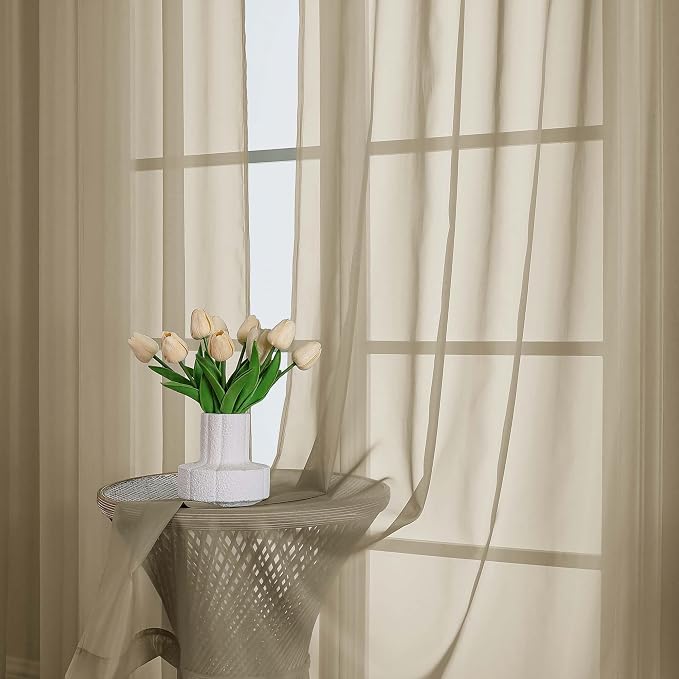 Chyhomenyc Taupe Sheer Curtains 96 Inches Long 2 Panels, Light Filtering Taupe - Image 2