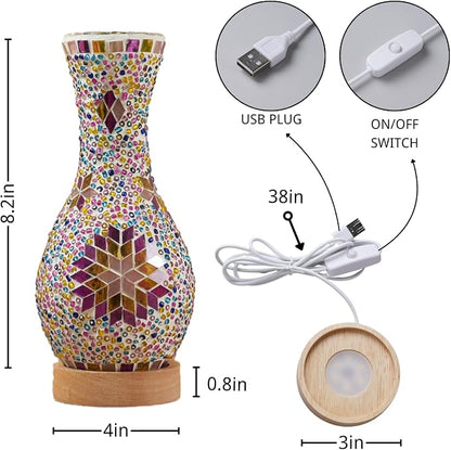 Turkish Mosaic Table Lamp, Moroccan Style Colorful Handmade Glass Vase - Image 2