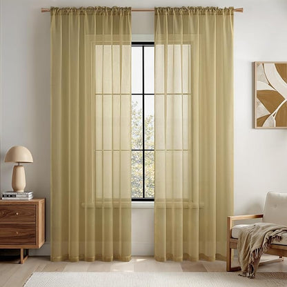 MIULEE Dark Gold Sheer Curtains 54 X 108 Inches, 2 Panels | Solid Color by MIULEE