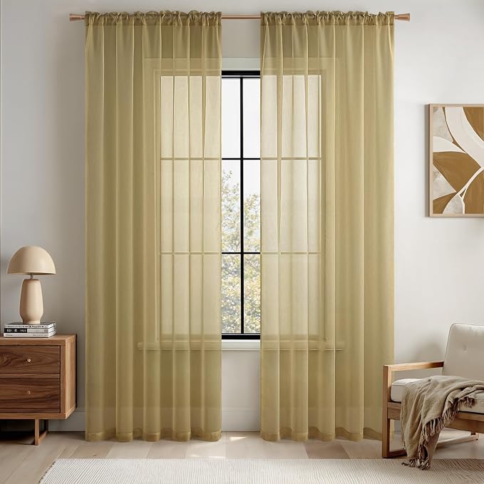 MIULEE Dark Gold Sheer Curtains by MIULEE