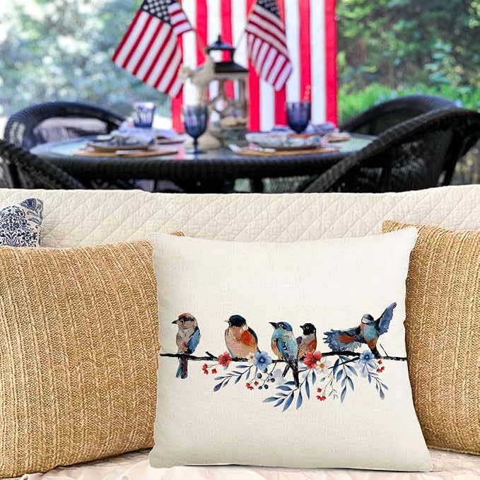 RABUSOFA 4th of July Memorial Day Patriotic Throw Pillow Cover, 18x18 Inch Red - Image 2