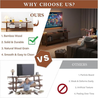 Tiita TV Stand with Storage for TVs up to 65'', Bamboo TV Console Entertainment - Image 4