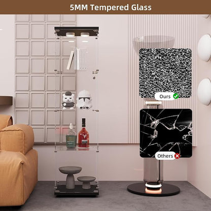 Glass Display Cabinet with LED Light and Lock, 4-Shelf Fast Installation Curio - Image 5