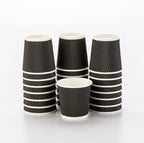 500-CT Disposable Black 4-OZ Hot Beverage Cups with Ripple Wall Design: No Need for Sleeves - Perfect for Cafes - Eco-Friendly Recyclable Paper - Insulated - Wholesale Takeout Coffee Cup