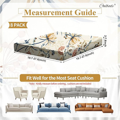CALBODE 8PACK Outdoor Sofa Seat Cushion Covers, Floral Printed Stretch - Image 2