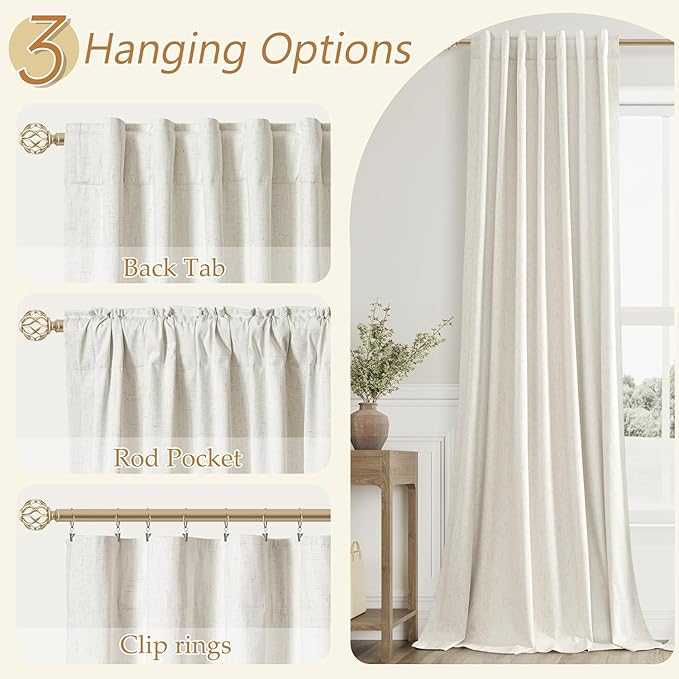 Extra Wide 100% Blackout Linen Curtains - Image 6