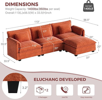 ELUCHANG Oversized 113" Modular Sectional Sofa, Comfy Cloud Couch, L Shaped - Image 2