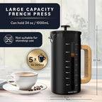 Home Hero French Press Coffee Maker - 34 oz Coffee Press with Bamboo Wood Handle, Heat Resistant Thick Borosilicate Glass French Presses, 4 Layer Filter, French Press Stainless Steel (Black)