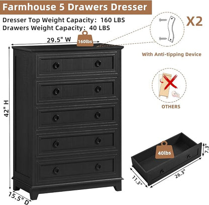 Joaxswe Farmhouse 5 Drawer Dresser - Image 2