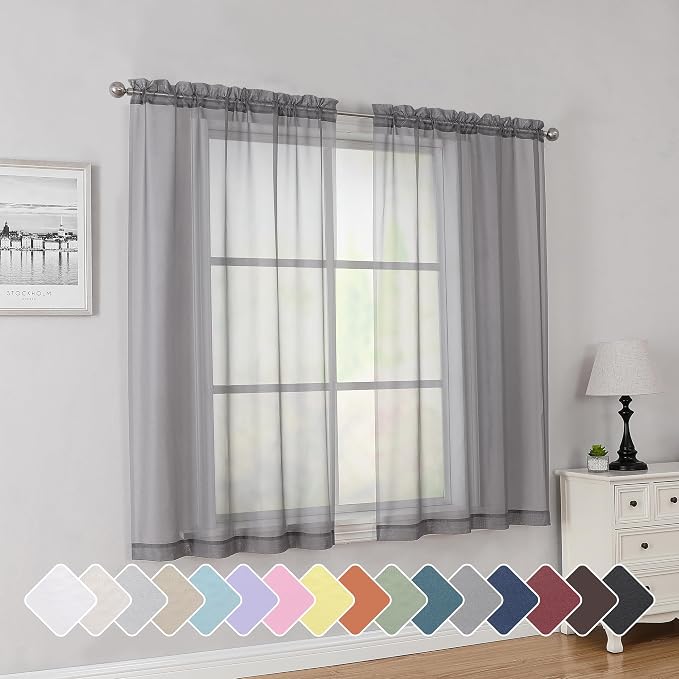 Simplebrand Grey Short Sheer Curtains 45 Inch Length by Simplebrand